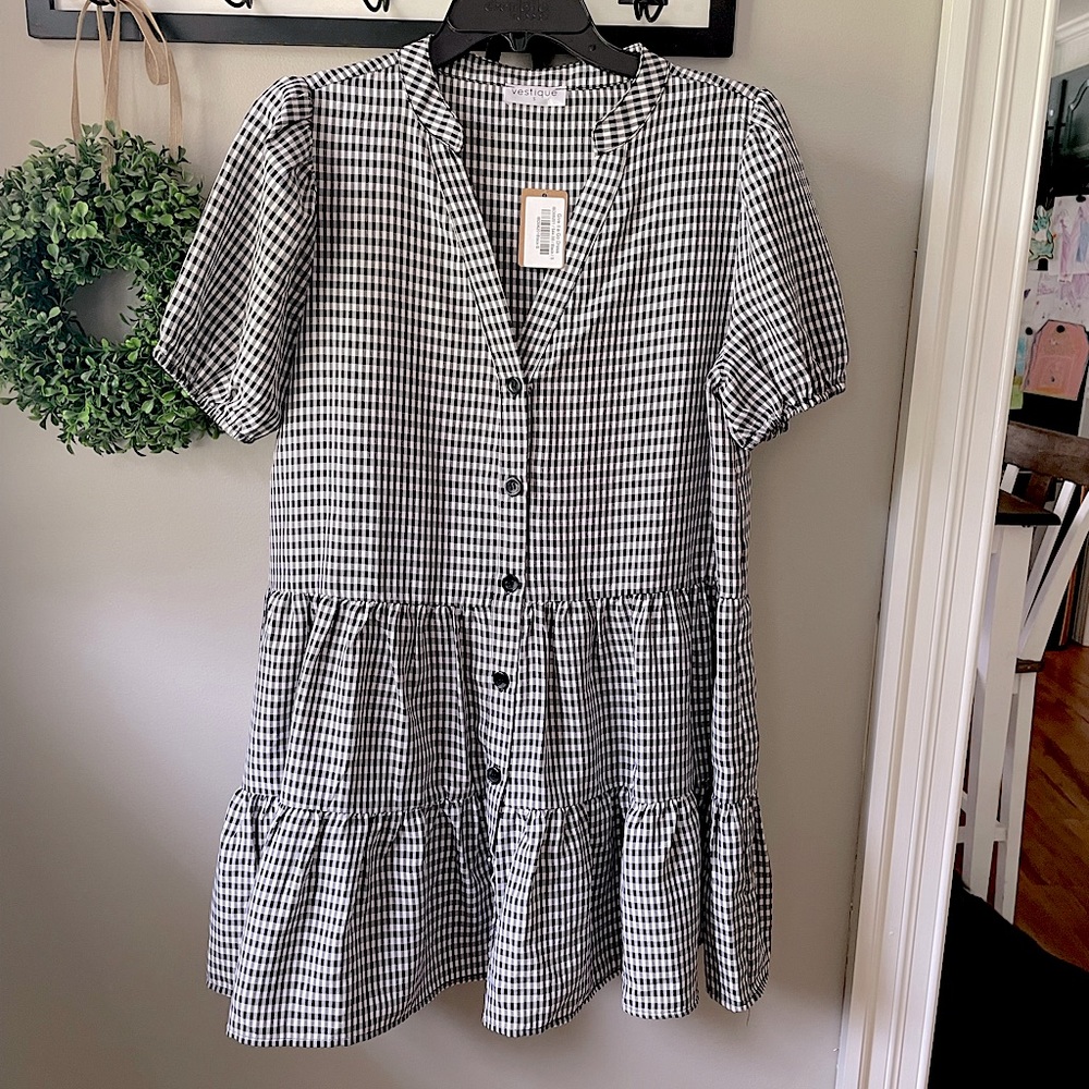 Vestique Black Checkered Dress